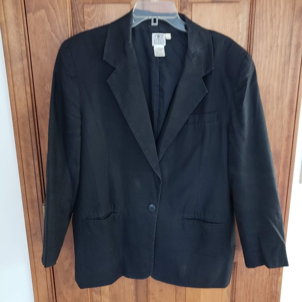 JRT Black Linen Blazer Sz14 Vintage